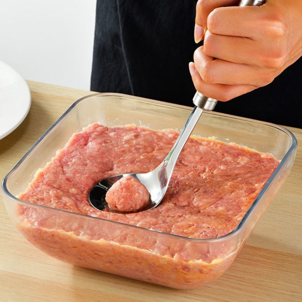 Muôi làm thịt viên vá viên thịt tiện lợi làm mộc thịt viên tiện lợi nhanh chóng bằng thép không gỉ có tay cầm dài