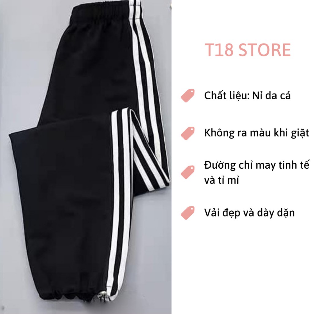 [Mã FAMARAL1 giảm 10K đơn 50K] Quần jogger nữ thể thao 3 sọc cá tính rộng đẹp suông bigsize chất da cá T18 STORE QJ11