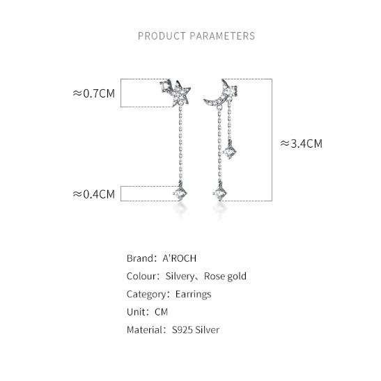 Khuyê tai bạc Ý s925 sao trăng bất đối G6329 - AROCH Jewelry