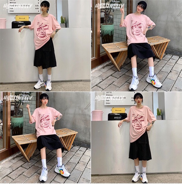 Áo phông nelly (có sẵn) hồng pikachu gạch mặt