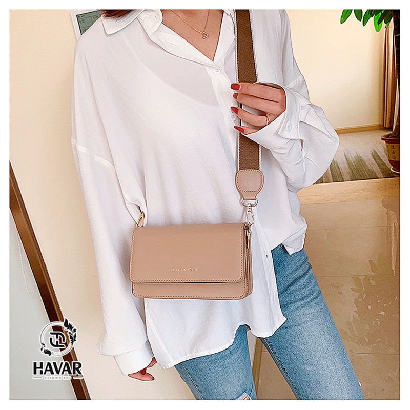 Túi Đeo Chéo Nữ Dây Bản To, Túi Quảng Châu Cao Cấp Phong Cách Cá Tính, 2 Ngăn Tiện Ích HV010