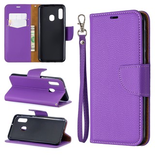 Casing Samsung Galaxy A20 A30 A20E A20S lychee pattern solid color leather phone case