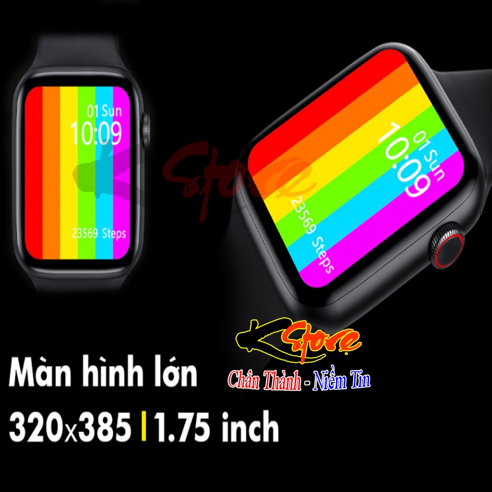 Đồng Hồ Thông Minh Seri 6 Logo Táo Màn Hình Tràn Viền 2 Nút Vật Lý Sạc Không Dây Full Thông Báo Tiếng Việt
