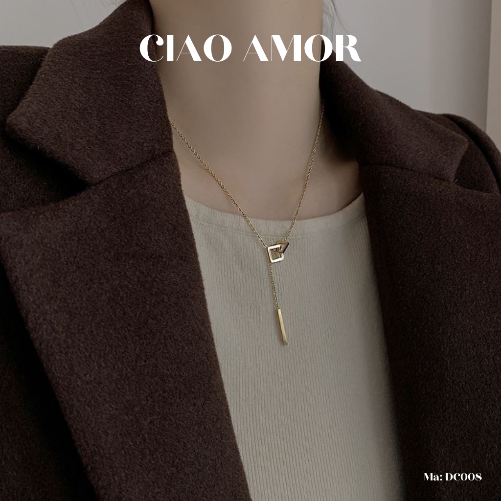 Dây chuyền nữ , vòng cổ titan vuông dài mạ vàng 18k không phai màu - Trang sức Ciao Amor - Mã DC008