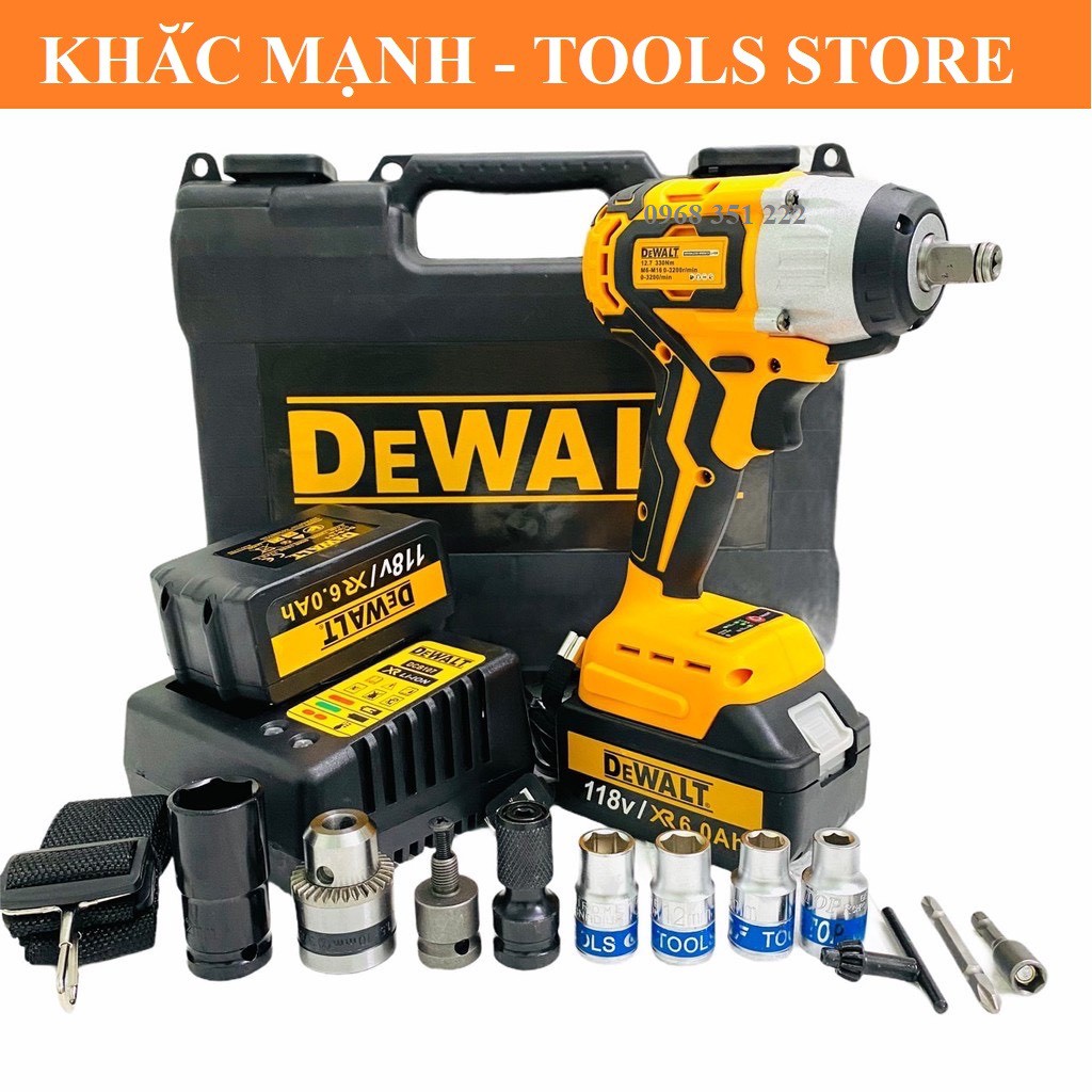 MÁY SIẾT BULONG DEWALT CAO CẤP LOẠI 3 ĐÈN LED TRỢ SÁNG, TẶNG BỘ ĐẦU CHUYỂN ĐA NĂNG KÈM 5 KHẨU