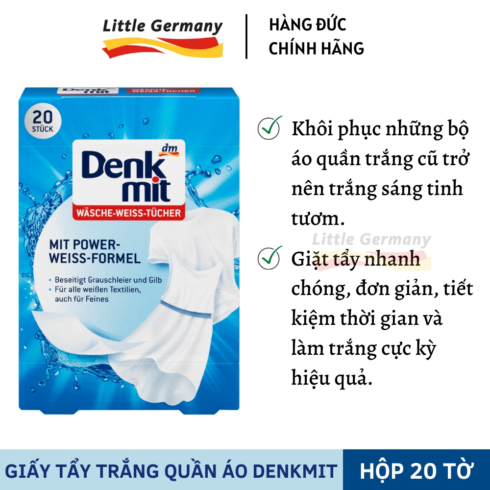 Hộp 20 tờ Giấy tẩy trắng quần áo Denkmit - Hàng nội địa Đức chính hãng