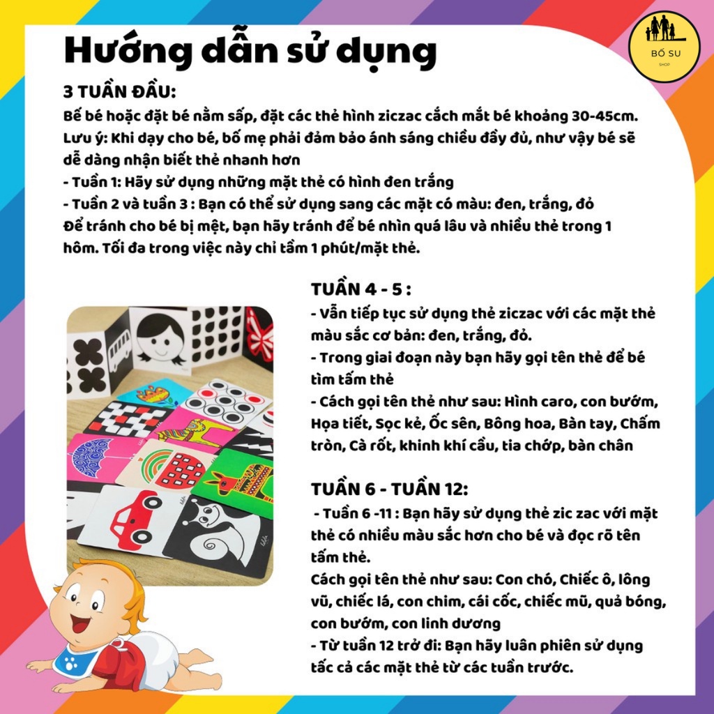 Flashcard cho bé thẻ kích thích thị giác cho trẻ sơ sinh dạng Zig Zac và Flashcards Shop Bố Su