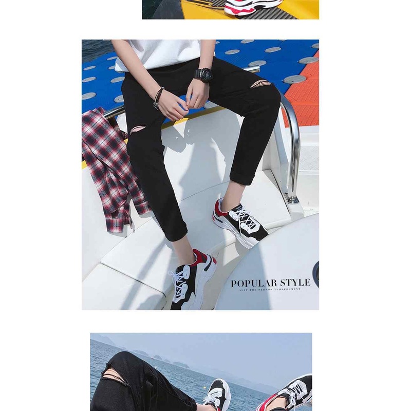 Quần Jeans Đen Chín Tấc Ôm Dáng Phối Vết Rách Kiểu Hàn Quốc Cá Tính Cho Nam