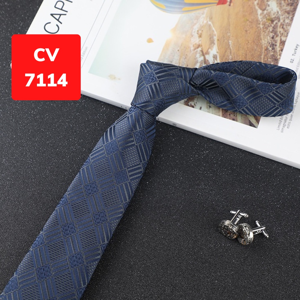 Cravat Nam cỡ trung 7cm cao cấp nhiều mẫu lựa chọn, cà vạt chú rể, Cavat dự tiệc, Calavat công sở CV-7114