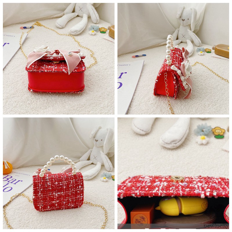 Túi Xách Tay Đính Nơ Ngọc Trai Nhân Tạo Dễ Thương Thời Trang Cho Bé Gái