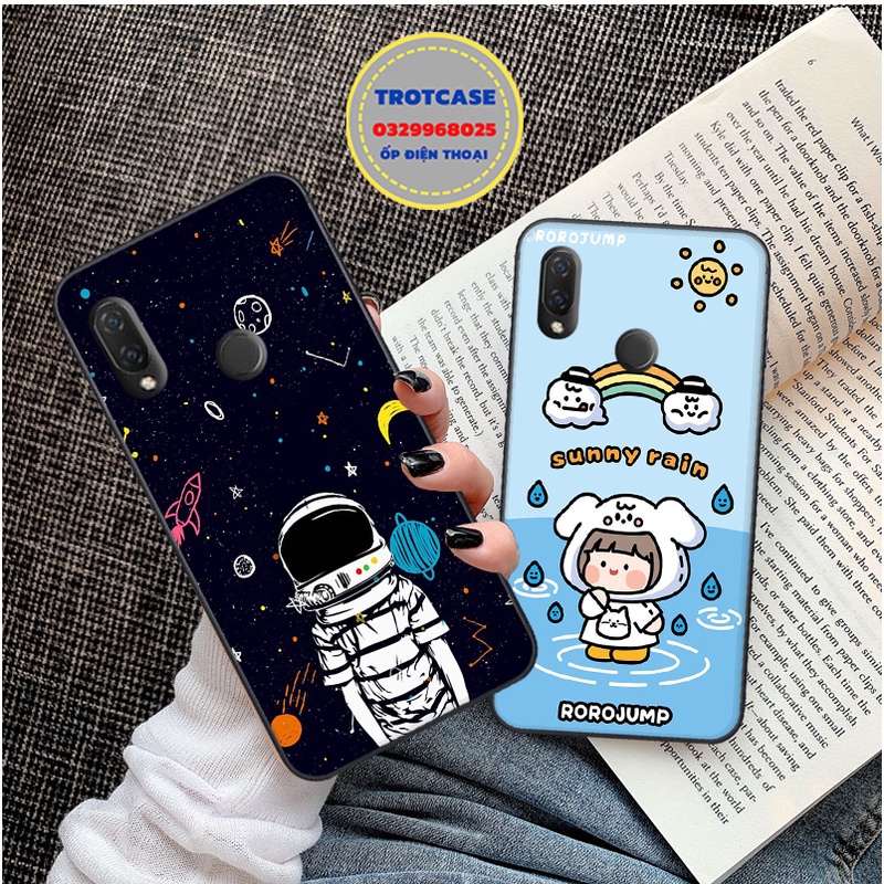 Ốp lưng điện thoại Huawei Nova 2i - Nova 3i - Nova 3e - in hình vũ trụ đen và cô gái nền xanh nước sáng trắng