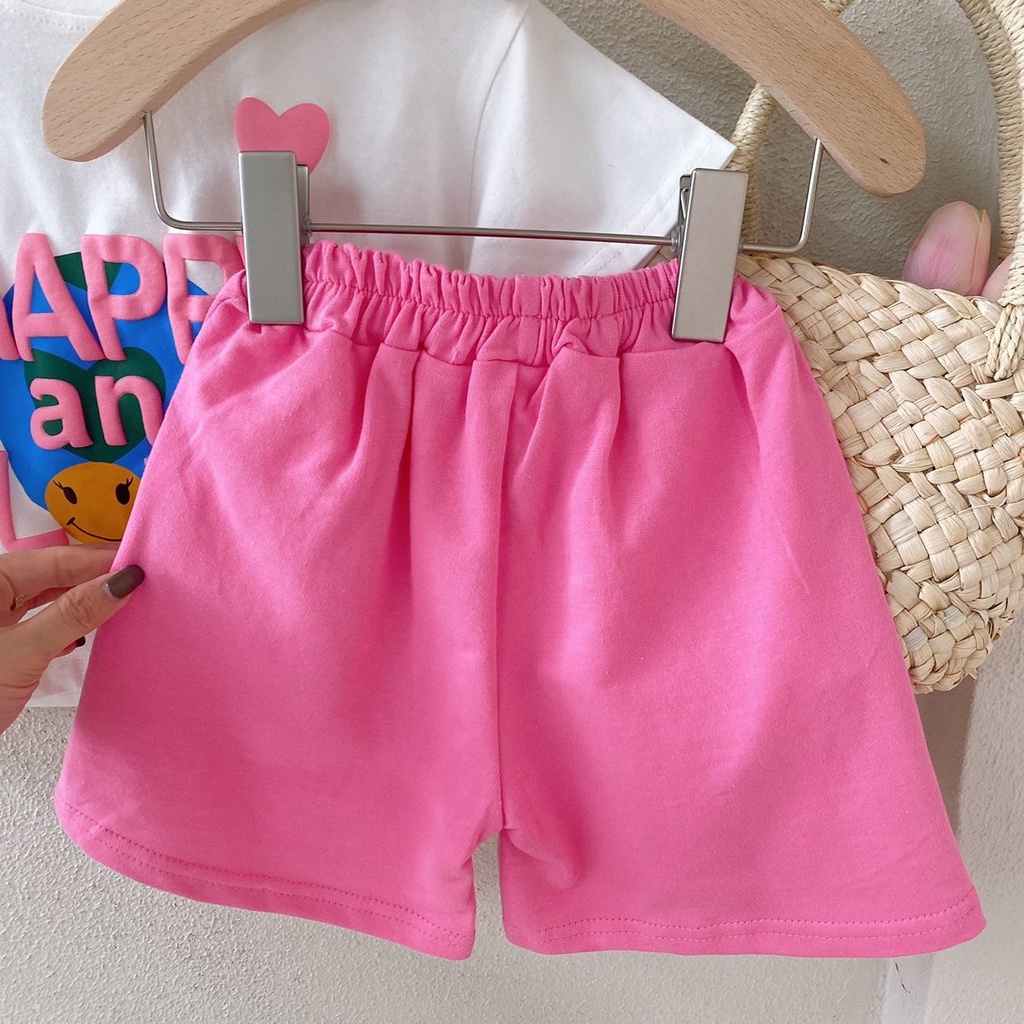 Set Áo Thun In Chữ + Quần Short Thể Thao Phong Cách Hàn Quốc Cho Bé Gái