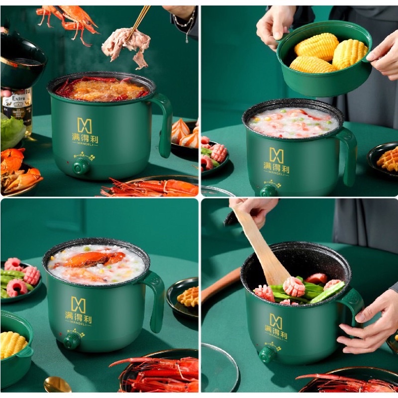 Ca Nấu Mì, Nồi Lẩu Mini,Nồi Đa Năng Nấu Cơm Có Tay Cầm 1,8cm - 2 Nấc Nhiệt Mẫu Mới  Kèm Giá Hấp
