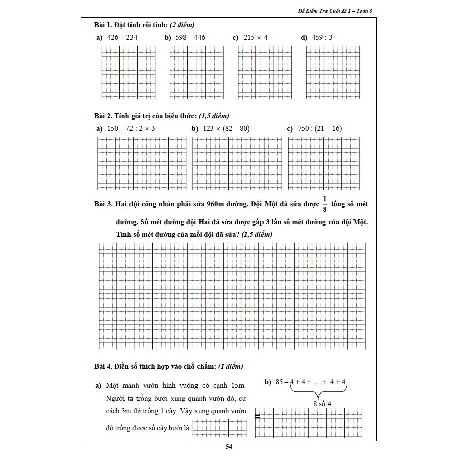 Sách - Đề Kiểm Tra Toán 3 - Học Kì 1 (1 cuốn)