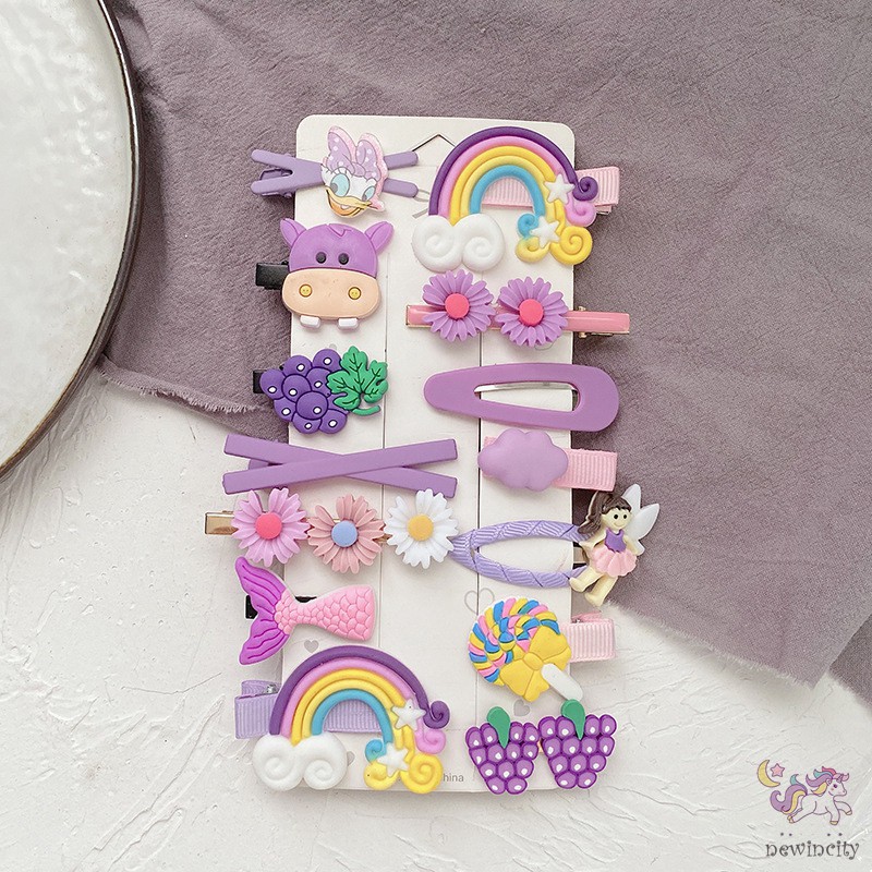 Bộ 14 kẹp tóc nhiều màu sắc và hình dáng khác nhau thiết kế dễ thương phong cách Hàn Quốc dành cho bé gái