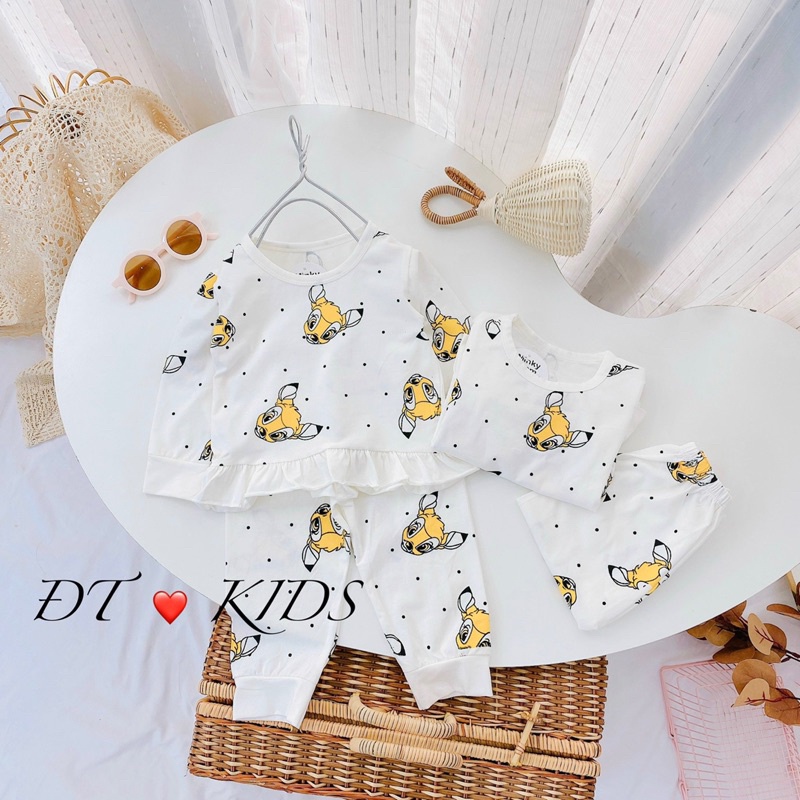 Set 2 bộ nai cotton thu đông bé gái