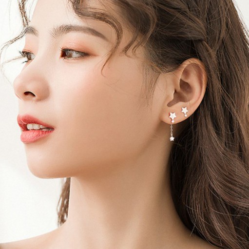 Bông tai nữ khuyên bạc 925 HARMONY hình sao lệch | K58