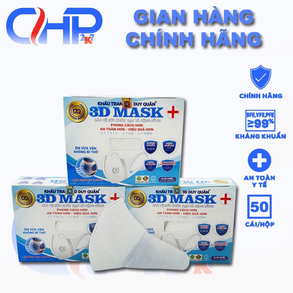 (3d mask) Hộp khẩu trang 3d mask chính hãng Duy Quân trắng 50 cái