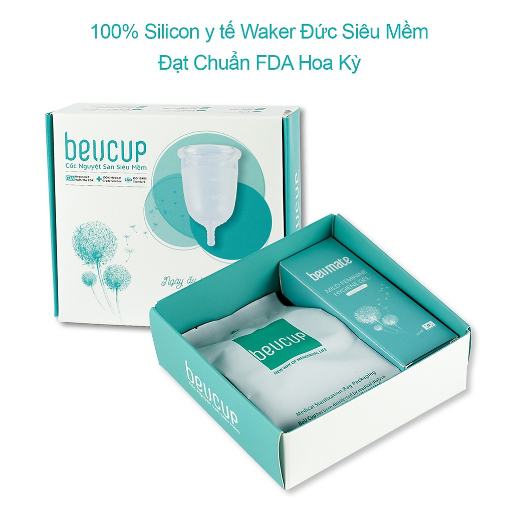 Cốc nguyệt san beucup silicol Y TẾ wacker đức  siêu mềm chống tràn chính hãng đạt chuẩn FDA hoa kỳ