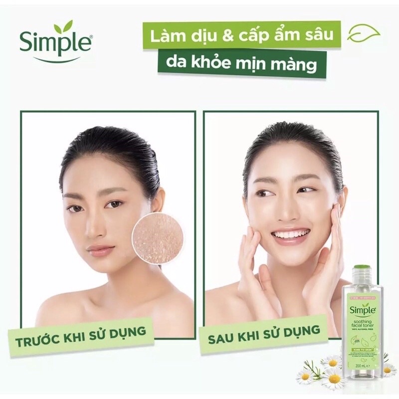 Nước Hoa Hồng Soothing Facial Toner Simple cân bằng da, cấp ẩm cho da 200ml
