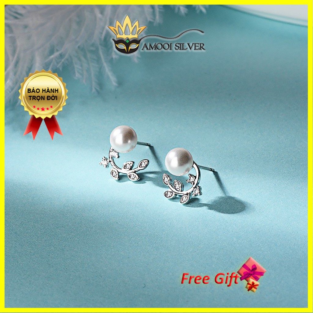 Bông tai bạc S925 nguyệt quế ngọc ngà - Amooi Silver AB206