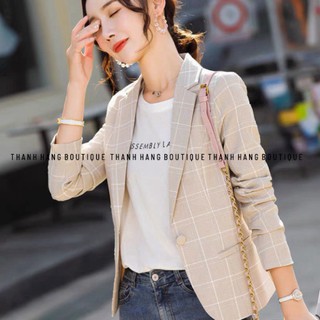 Áo khoác vest nữ tay lửng kẻ sọc caro