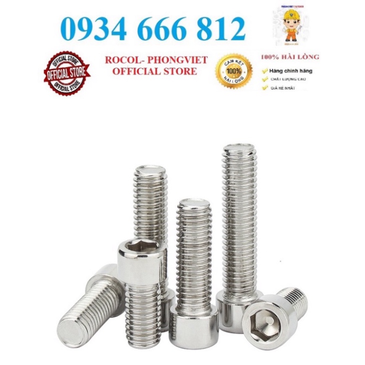 Bulong lục giác chìm đầu trụ M6 inox 201,M6X10, M6X12, M6X16, M6X20,M6X30,M6X40,M6X50