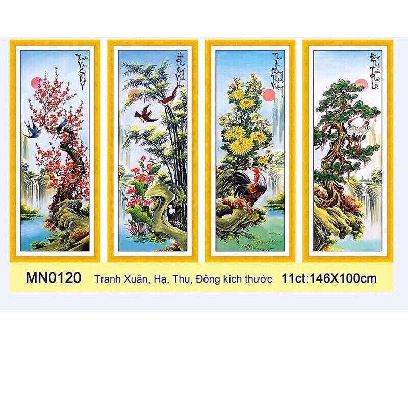Tranh thêu chữ thập Tứ Quý Xuân Hạ Thu Đông MN0120  chưa thêu