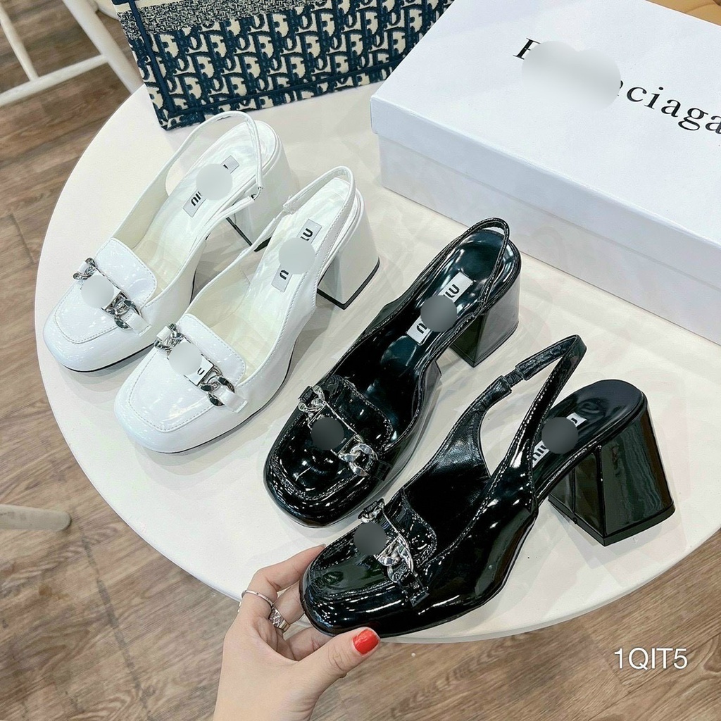 Giày cao gót bít mũi hở gót 7 phân đế vuông, sandal bít mũi đế vuông 7cm mã CD50