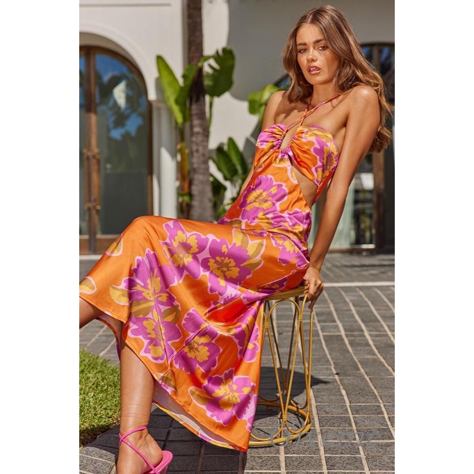 Tặng Váy Nữ Không Tay Buộc Dây Hở Lưng Họa Tiết Ngựa Vằn / Hoa Cắt Xẻ Một Mảnh