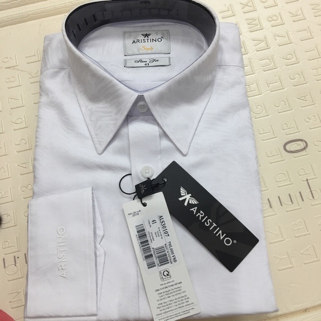 Áo sơ mi nam dài tay ARISTINO màu trắng CÓ VÂN họa tiết chìm  Als30107(xả)