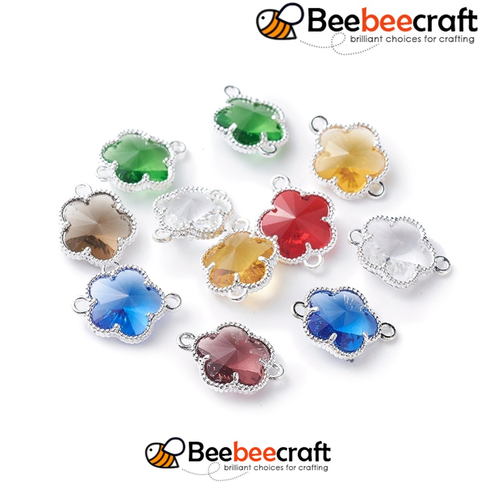 Bộ 5 Mặt Vòng cổ Hợp Kim Mở Mặt Kính Hình Bông Hoa Màu Vàng/Đỏ/Xanh Dương Hỗn Hợp Làm Trang Sức DIY