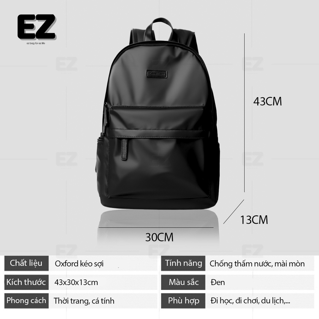 Balo đi học nam nữ basic BLT04 vải Oxford chống thấm nước, Balo đen đi học unisex thời trang đựng laptop 15.6 inch đẹp