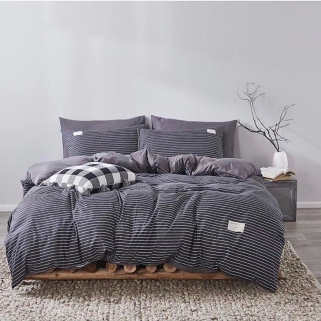 Bộ Chăn Ga Gối Cotton TC Emmidecor Kẻ đen miễn phí bo chun và làm ga phủ theo yêu cầu