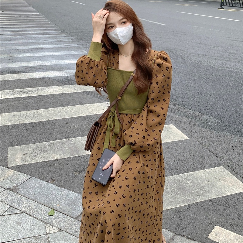 Đầm Perty in hoa phối dây cột thời trang Hàn Quốc thanh lịch cho nữ