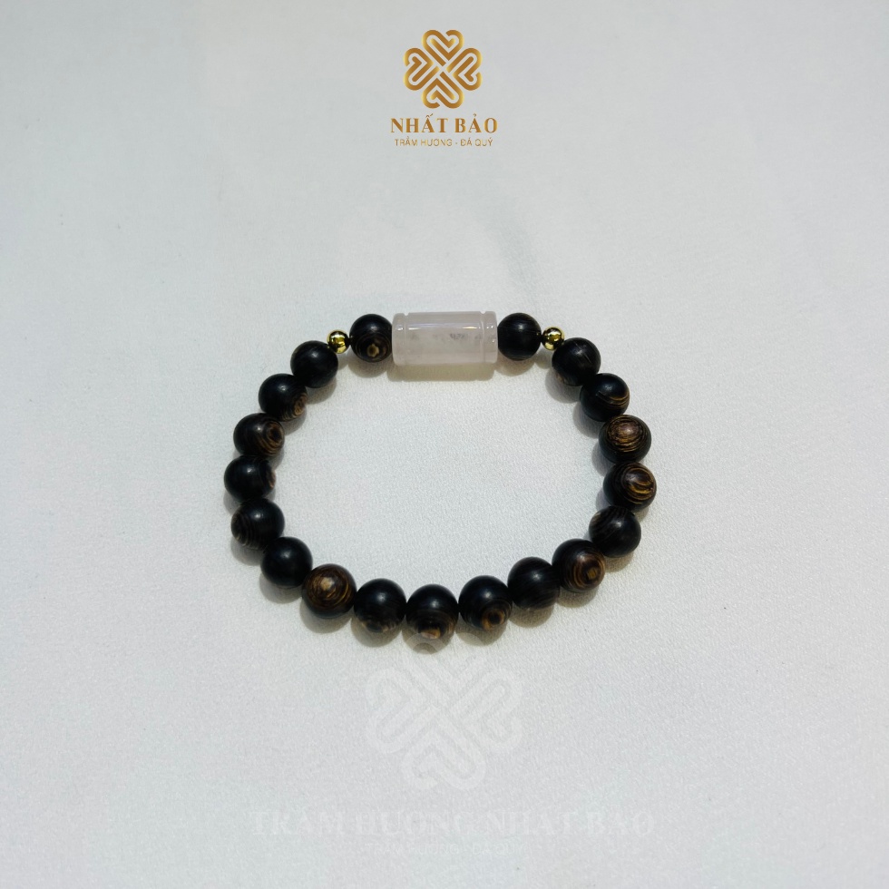 Vòng Tay Trầm Hương Sánh Chìm Hạt 8mm Mix Lu Thống Đá Thạch Anh Hồng - Nhất Bảo Trầm Hương & Đá Phong Thủy