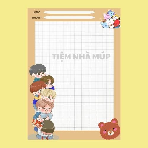 Giấy viết bài A5, Note ô vuông BTS Set 35 Giấy Ghi Chú Xinh Xắn - Văn Phòng Phẩm Sáng Tạo