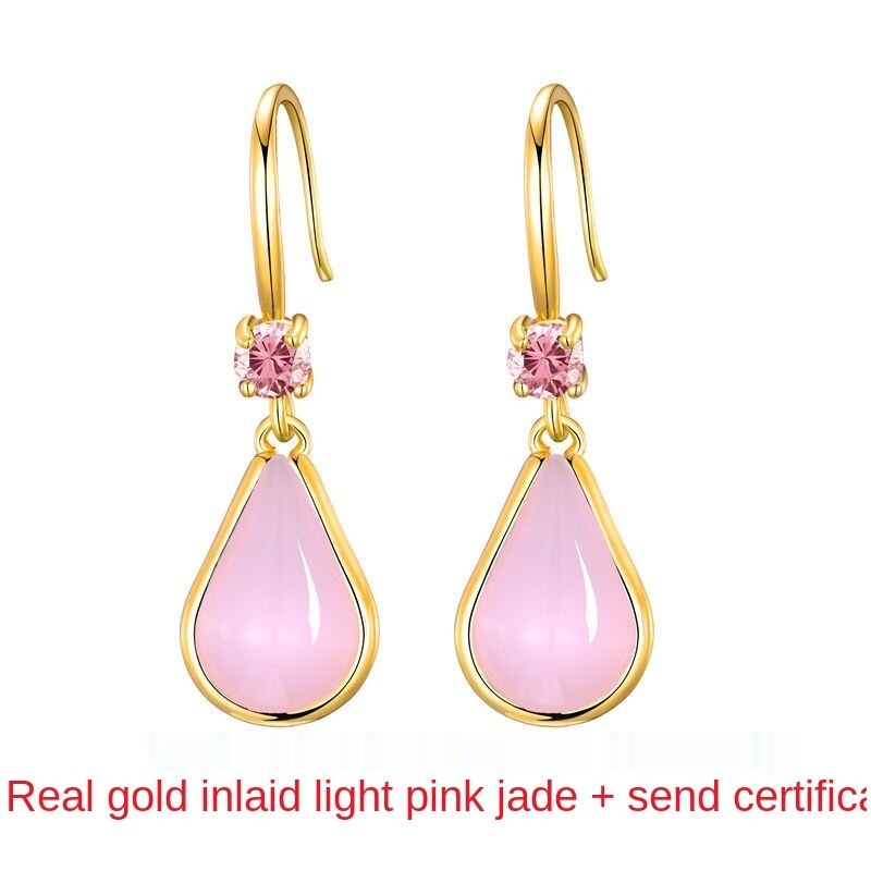 Đôi khuyên tai dài đính ngọc bích giả thời trang cho nữ