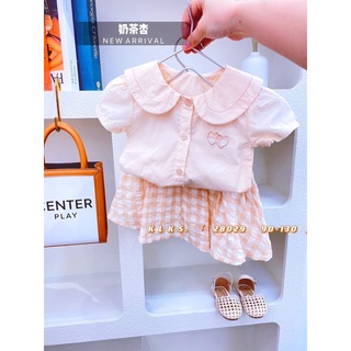 Xả Set váy tim thêu phối kẻ caro bé gái