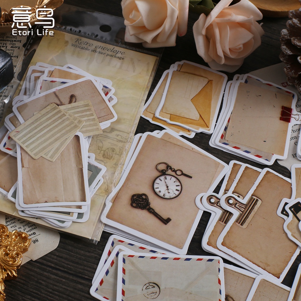 Journamm 45pcs/pack Vintage Writing Stickers for Junk Journal School Supplies Creative Stationery Notepad Sticky Notes Stickers