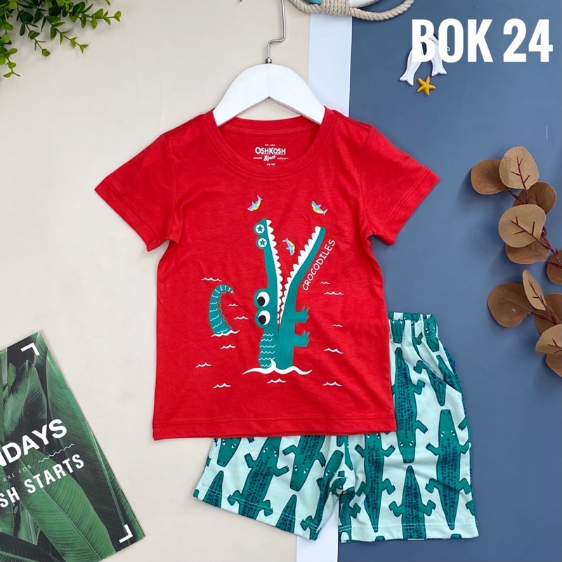 Bộ ngắn tay bé trai Osk 100% cotton vải xuất dư size nhí 1-7y
