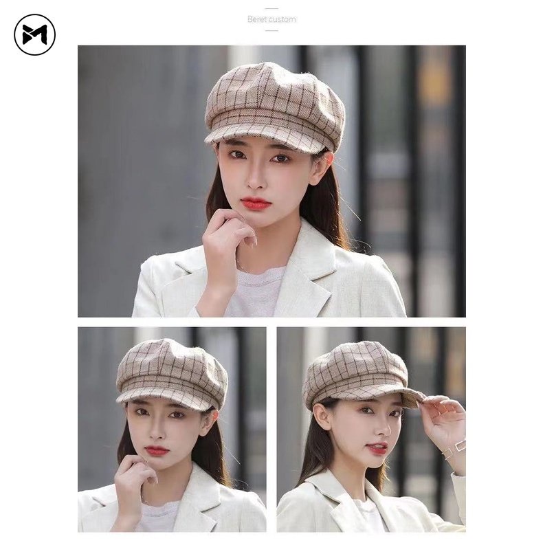 Mũ beret Họa Tiết Sọc Caro Đơn Giản Thời Trang Dành Cho Nữ
