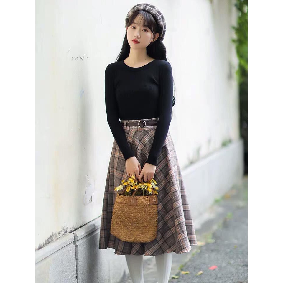 Chân váy dạ chốt live 75