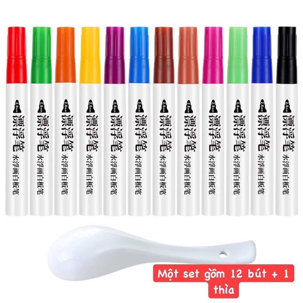 Set 12 bút vẽ nước ma thuật vẽ hình nổi trên mặt nước, dùng được trên bảng trắng