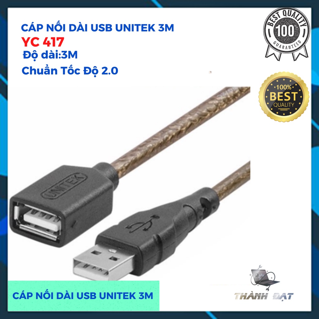 Cáp USB nối dài Unitek 3m YC417, Chuẩn 2.0