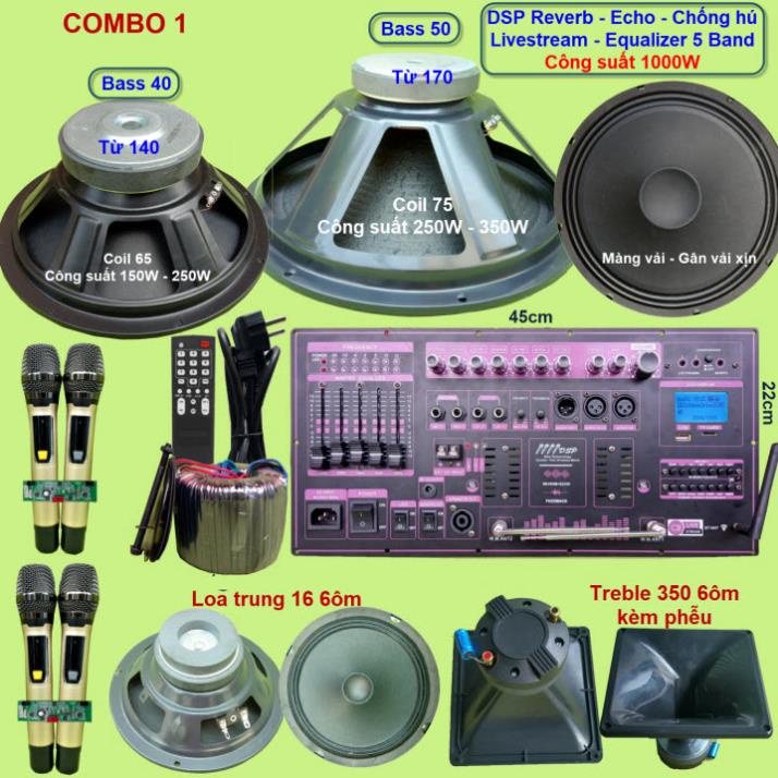 Mạch loa kéo 3 loa công suất thực 1000W DSP Reverb Echo Livestream có chống hú - Equalizer 5 Band kèm 4 tay micro