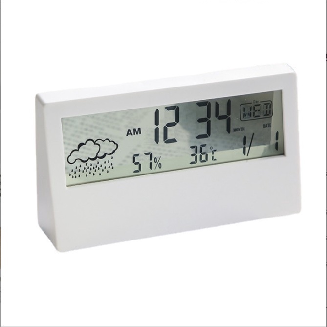 Đồng hồ LCD đồng hồ kỹ thuật số sáng tạo đồng hồ điện tử thời tiết đa chức năng với nhiệt độ và độ ẩm - DHB017