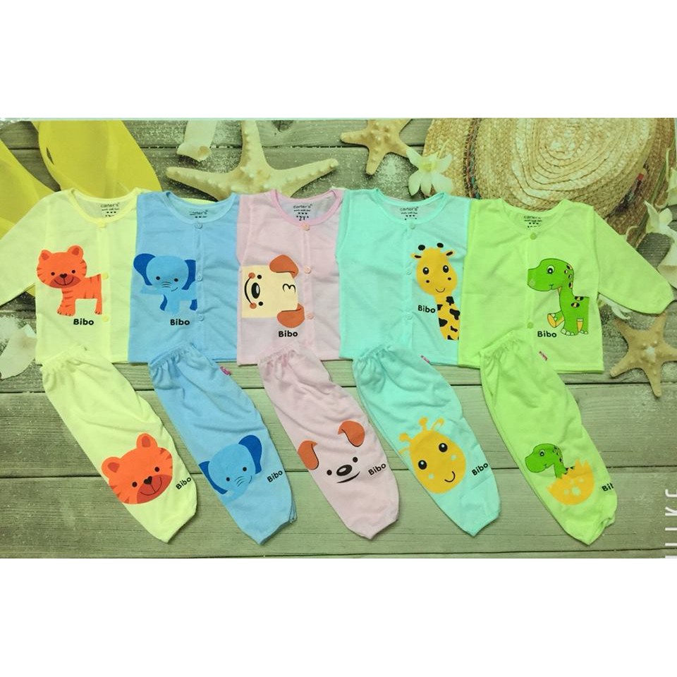 HÀNG LOẠI 1: Set 5 bộ bibo dài màu bé trai/gái cài khuy giữa cotton 2 chiều