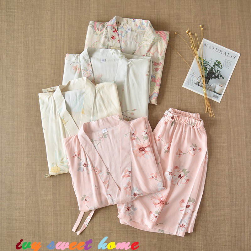Bộ Ngủ Đùi Kimono Nhật 99% Viscose Mát Nhẹ  Ivysweethome 257