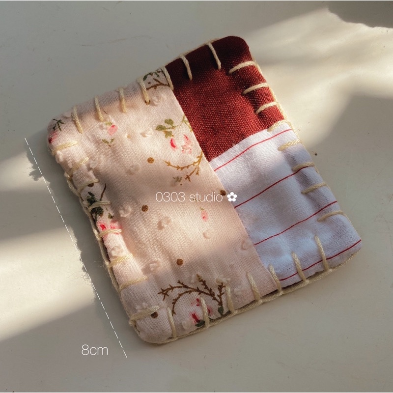 Lót ly ghép vải thủ công linen thêu hoa An Yên - 0303 studio ✿